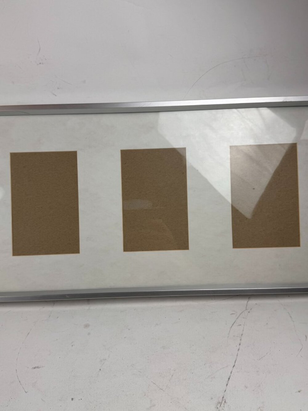 Silver Aluminum 3-Opening Collage Picture Frame 20"x10.5" Matted Wall Hanging